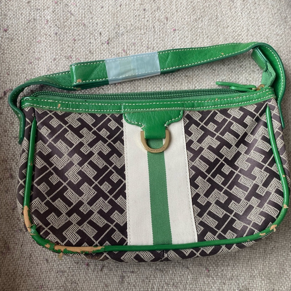 Tommy Hilfiger Green and Brown Patterned Clutch